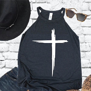Christelijk kruisoverhemd. Gevoed door Jezus. Fitnesstanktop. Inspiratie. Love Jesus tanktop rockershirt hoge hals uitgesneden grafisch T-shirt dames