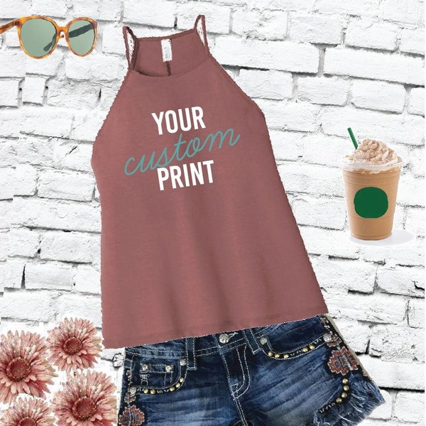 Custom Print Women's Flowy High Neck Tank Custom Tank Top Custom Personalized Fitted Tank