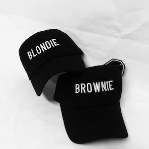 Blondie and Brownie Dad Hats Blonde and Brunette Best Friends Wash Cotton Dad Hat