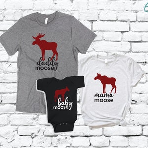 Moose Family Tees Mama Daddy and Baby Shirt Set Baby Announcement Graphic Tees Mom & Dad to be Matching Bodysuit