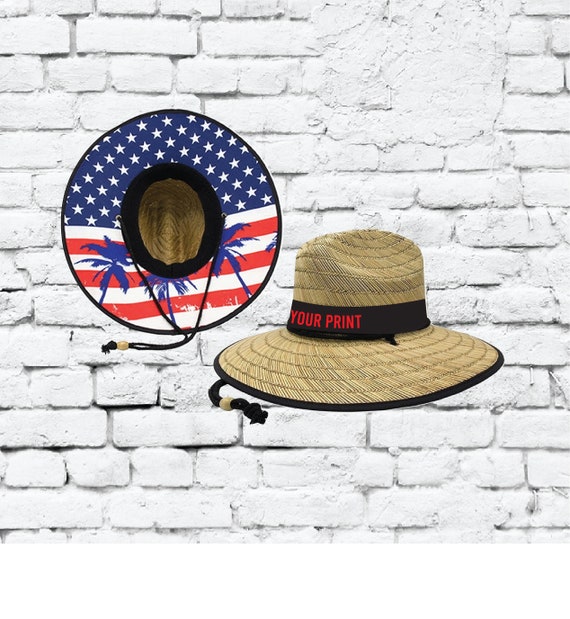 Custom Embroidered Straw Sun Hats Lifeguard Palm Tree American Flag  Underbrim Print Hat -  Canada