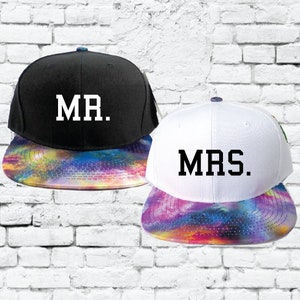 Mr. and Mrs. Snapbacks Custom Print Snapbacks Galaxy Couple Snapback Honeymoon Couple Hats Newlyweds Cosmic Brims Floral Snapbacks