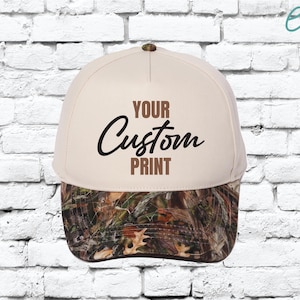 Custom Embroidery Hats, Woodland Beige Camo, Two Tone Hats, Natural Twill Hat, Rodeo Baseball Caps, Camouflage Brim