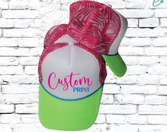 Custom Trucker Hats Neon Palmen Bedruckt Mesh Pferdeschwanz Snapback Seil Hut Anpassbare Cap