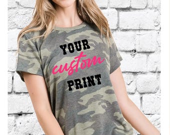 レディース迷彩Tシャツカスタムテキストまたは画像柔らかく快適なシャツカスタムプリント