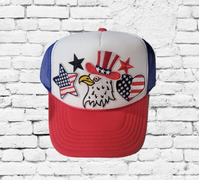 American Flag Eagle 4th of July Patch Trucker Hat Mesh Back Hat ...