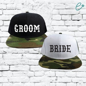 Bride Groom Couples Hats Camo Snapbacks Black and Camouflage Hats Couple Hats Wedding Party Honeymoon Hats