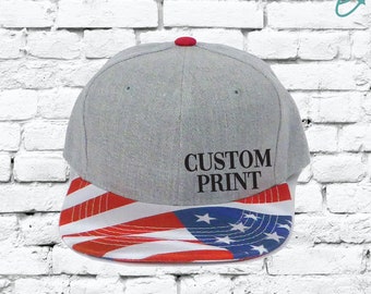 Aangepaste borduurwerk heide grijze Amerikaanse vlag Snapback hoed 6 panelen USA print Undervisor met uw print