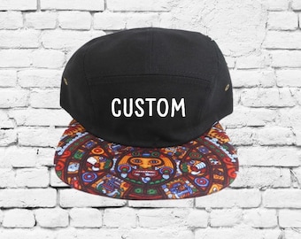 Custom Aztec Mayan Calendar 5 Panel Snapback Two-tone Aztec Hat Your Custom Text or Logo Embroidery Native Tribal