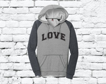 Amor sudadera con capucha Raglan Custom Con capucha camiseta sudadera de manga larga canguro bolsillo