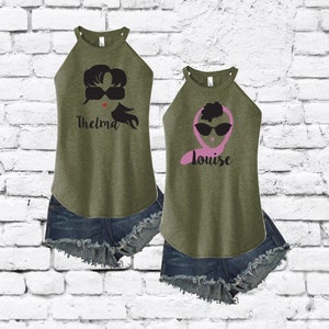 Thelma and Louise Tank Tops Women&#39;s High Neck Cut Rocker Tank