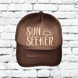 Sun Seeker Trucker Hat Funny Lake Beach River Vacation Hat Mesh Back Snapback