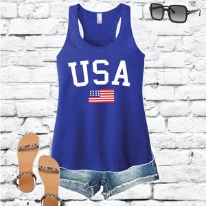 USA Flag Tank America Summer Graphic Tank Top American Flag 4th of July Independence Day Shirt Gathered Back