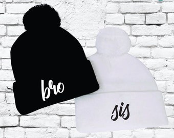 Bro and Sis Pom Pom Beanies Knit Hats Sisters Ski Snow Cold Winter Pom Pom Beanies Knit Party Hats Funny Brother and Sister