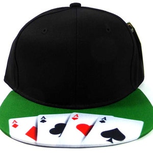 Custom Embroidery Black Snapback Ace Playing Card Poker Blackjack Full Suit Aces Print Hat Adjustable Custom Cap Allover