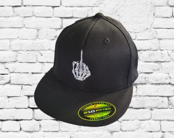 Middle Finger Flexfit Fitted Hat with Your Custom Print Flat Bill High Profile Hat 6210