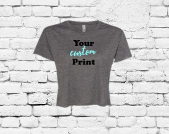 Camiseta corta cuadrada con estampado personalizado para mujer, camiseta corta para festival, camiseta corta personalizada, texto o logotipo