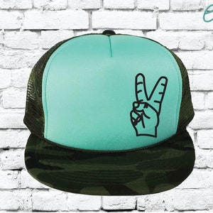 Peace Hand Trucker Hat Mesh Back Hat Snapback Party Beach Hats