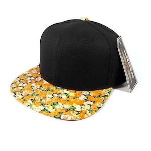 Custom Embroidery Floral Snapback Orange Yellow Daisy Brim Black Hat Custom Snapback