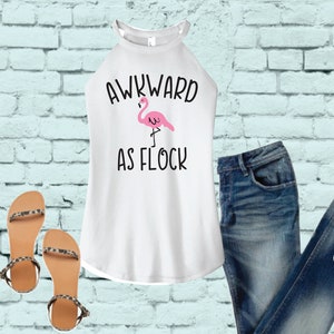 Awkward As Flock Tank Top Flamingo Vacay Vibes Shirt Women&#39;s High Neck Cut Graphic Tee, DT137L