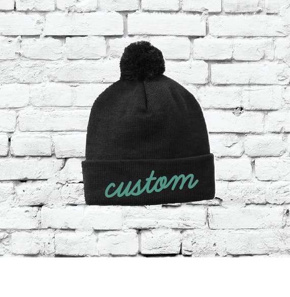 Custom Embroidery Black Pom Pom Beanie Custom Knit Hats  display picture 2