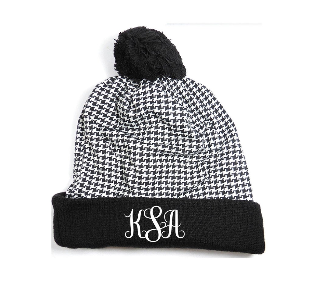 Buy Custom Pom Pom Beanies Houndstooth Knit Hats Monogram Hats Custom  Embroidery Hats Online in India