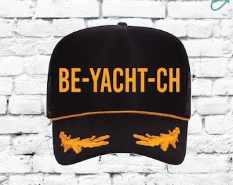Gorra de camionero Be Yacht Ch, gorra de capitán náutica negra y dorada, gorra de malla ajustable con cierre a presión y hojas de roble para marinero y yate.