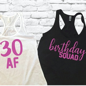 Camiseta de tirantes para 30 cumpleaños y camisetas de tirantes para el equipo de cumpleaños. Camisetas de cumpleañera de 30 años, DT6302