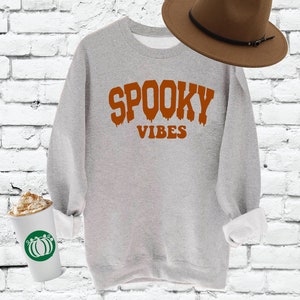 Spooky Vibes Pullover Sweater Dripping College Block Autumn Colors Fall Vibes Pumpkin Patch Crewneck Sweatshirt