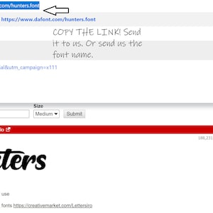 Op de afbeelding: Schermafbeelding van een webpagina die het lettertype "Hunters" van Lettersiro Studio laat zien. Het lettertype is gratis te downloaden op de website dafont.com. De website biedt ook een aangepaste preview-functie, waar gebruikers hun eigen tekst kunnen typen om te zien hoe het lettertype eruitziet.