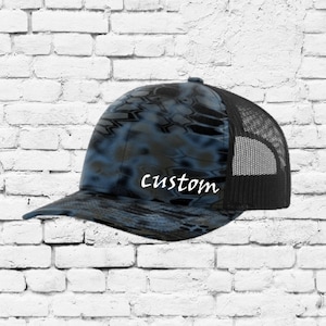 Custom Embroidery Trucker Hat Kryptek Neptune Black Deep Sea Fishing Ocean Fish Richardson 112  Your Custom Print Mesh Back Trucker Hat