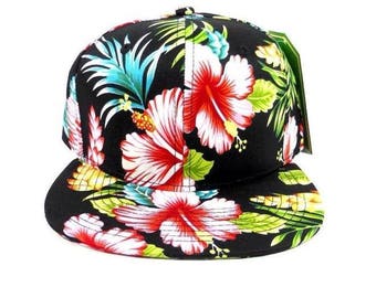 Custom Hawaiian Snapback Solid Floral Hat Hawaii Beach or Vacation Theme Cap Your Custom Text or Logo