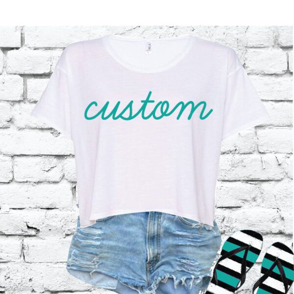 Custom Print Women’s Flowy Cropped Tee Crop Top T-shirt Custom Personalized Crop Shirt Your Text or Logo