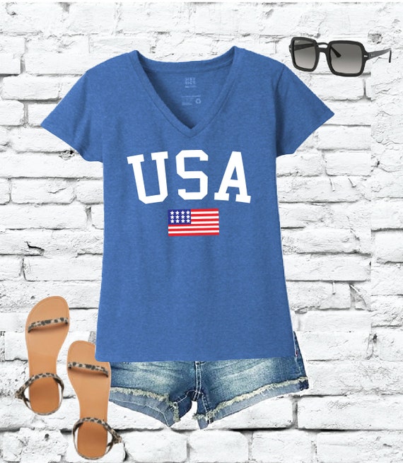 USA American Flag V Neck Shirt Women's Graphic Tee 4th of Etsy