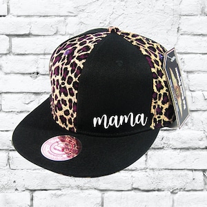 Custom Embroidery Leopard Animal Print Snapback Printed Brim Black Hat Adjustable Custom Cap