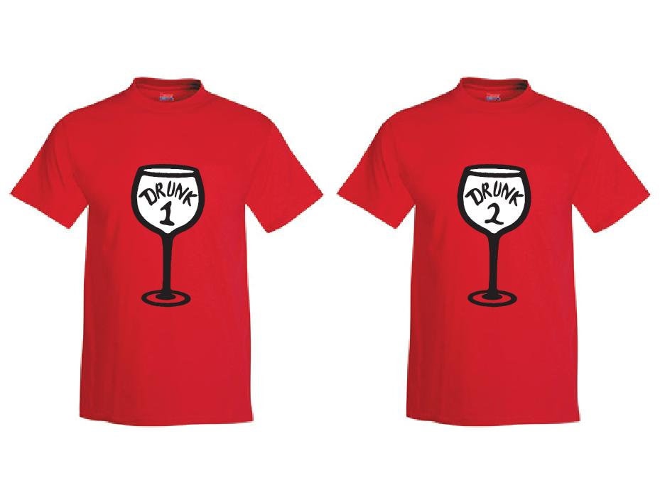 Drunk 1 and Drunk 2 Wine Glass Custom Mens Graphic Tee Unisex Fit