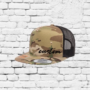 Custom Embroidery Camo Trucker Hat Hunting Snapback Camoflauge Brim Solid Camo Hat with Mesh Back Snapback Green Army Cap
