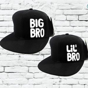 Big Bro Lil Bro Brothers Matching Hats Solid Black Youth Infant Hat Custom Embroidery Kids Hat Flat Brim Baseball Cap Baby Hat Soft Snapback