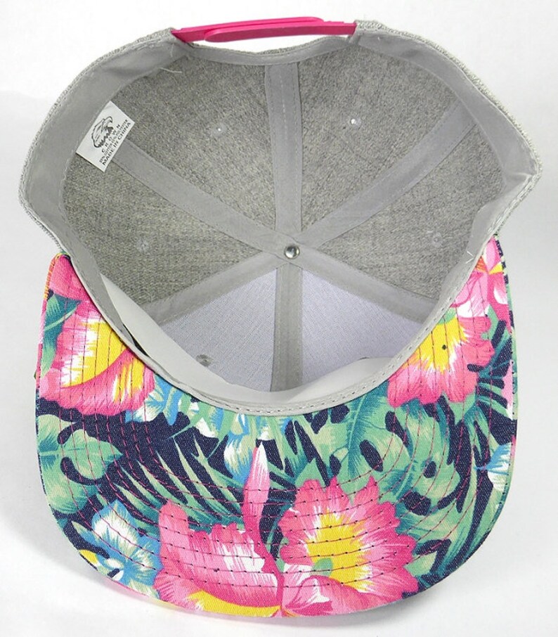 Custom Embroidery Heather Grey Floral Snapback Navy Brim Hawaiian Hibiscus Hat Adjustable Cap Flowers image 3