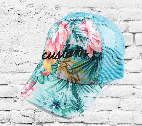Floral Embroidered trucker Hats - Blue and Pink Adult Pink + Blue Floral Embroidered Bow Two Tone Trucker  main image 4