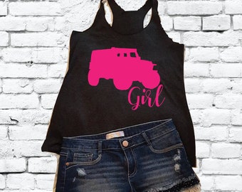 Off-road Girl Tank Women's Racer back Tank Top 4X4 Girls Graphic Tee Soft Fitted Custom Colors with Long Length