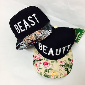 Beauty and Beast Snapbacks Black and White Hats Couple Snapback Couple Hats