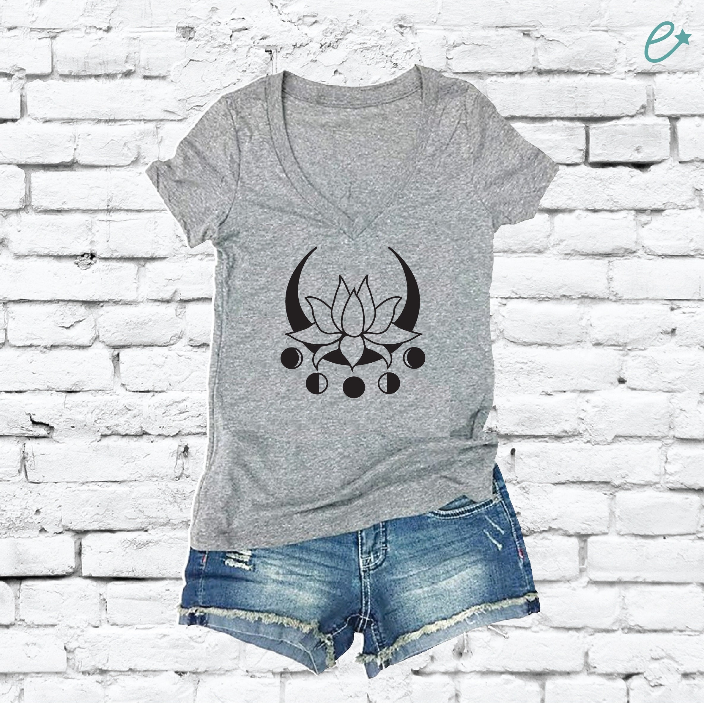 Lotus Moon Phases T-shirt Live by the Moon Print Women's V-neck T