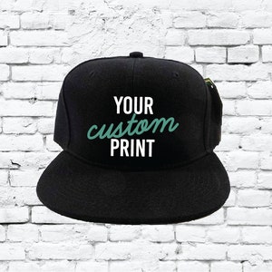 Custom Embroidery Snapback Hat Black Embroidered Hat Your Color Choice Custom Embroidery Solid Black Flat Bill Snapback