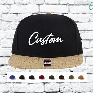 Custom Snapback Hat Black Cork Classic Snapback Your Color Choice Custom Embroidery