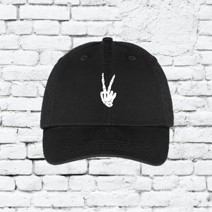 Peace Symbol Skull Hand Baseball Hat Skeleton Unstructured Dad Hat Strap back Cap