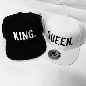 King and Queen Snapbacks Solid Black and White Print Snapbacks Couple Snapback Couple Hats