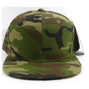 Bordado personalizado Camo Snapback Camoflauge Brim Sólido Camo Sombrero Snapback Verde Ejército Cap