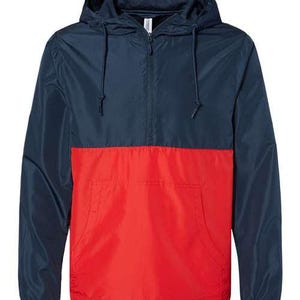 Custom Color Block Lightweight Windbreaker Jacket Custom Logo Half Front Zipper and Pockets Competitive Professional Look Navy/Red