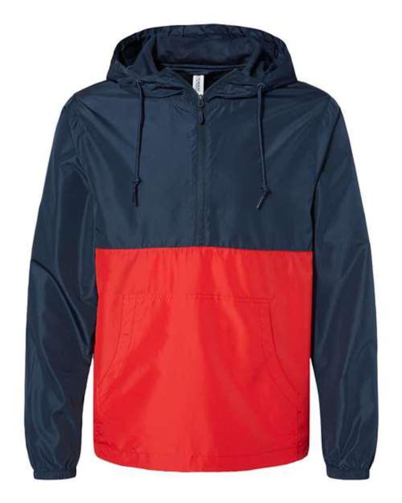 Custom Color Block Lightweight Windbreaker Jacket Custom Logo Half Front Zipper and Pockets Competitive Professional Look Navy/Red
